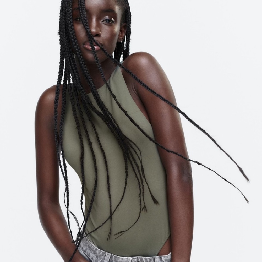 Zara Halter Neck Bodysuit | Dark Khaki | Size S - Picture 3 of 9